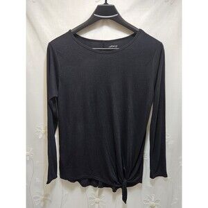 BCG Womens Large Black Top Lightweight Active Sheer Bottom-Tie Long Sleeves